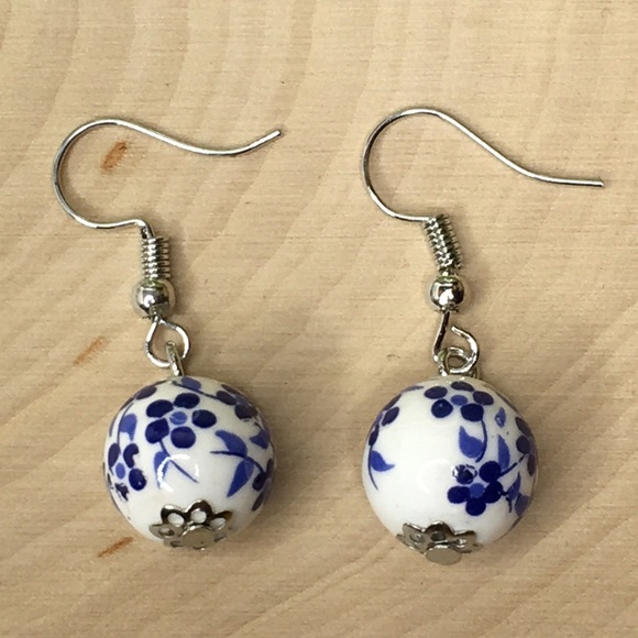 Blue Flower Ball Earrings - Picture 6 of 11